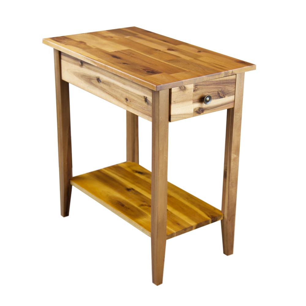 Solid Acacia Wood 23 in. Natural Recliner End Table, Natural Acacia