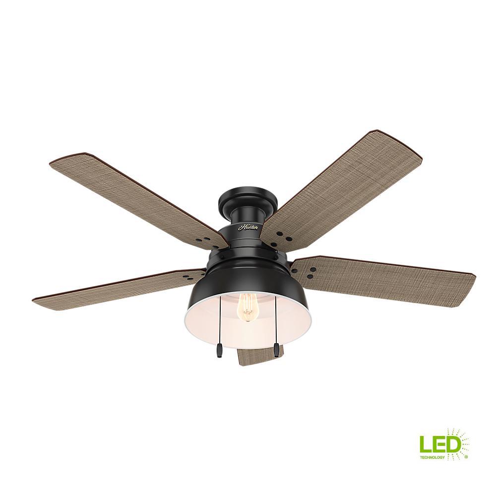 Hunter Mill Valley 52 In Led Indoor Outdoor Low Profile Matte Black Led Indoor Outdoor Low Profile Matte Black Ceiling Fan