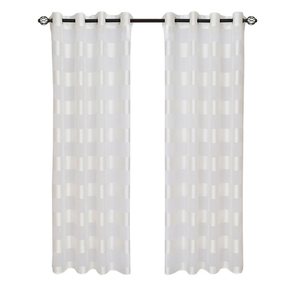 Lavish Home White Sofia Grommet Curtain Panel, 108 in. Length-63 ...