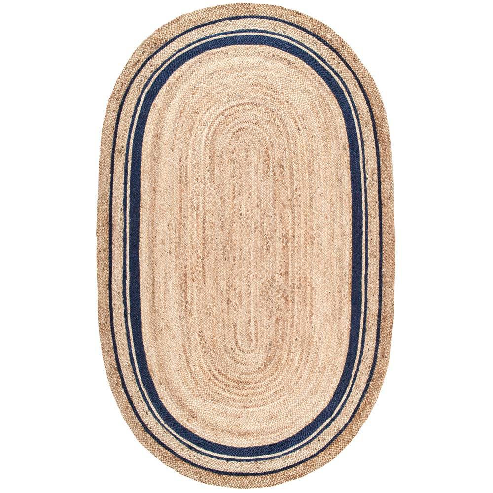 Nuloom Rikki Braided Border Jute Navy 5 Ft X 8 Oval Rug Nuloom Rikki Braided Border Jute Navy 5