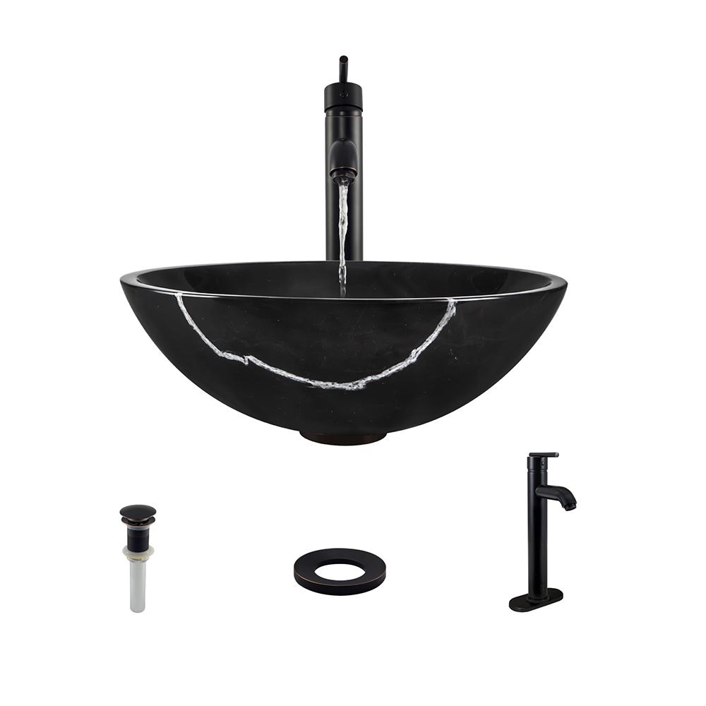 Polaris Sinks Stone Vessel Sink in Honed Basalt Black GraniteP058