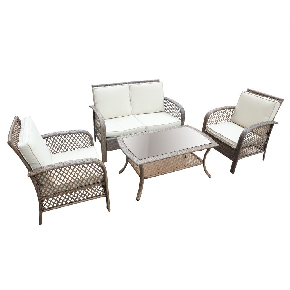 Patio Festival 4Piece Wicker Patio Conversation Set with OffWhite