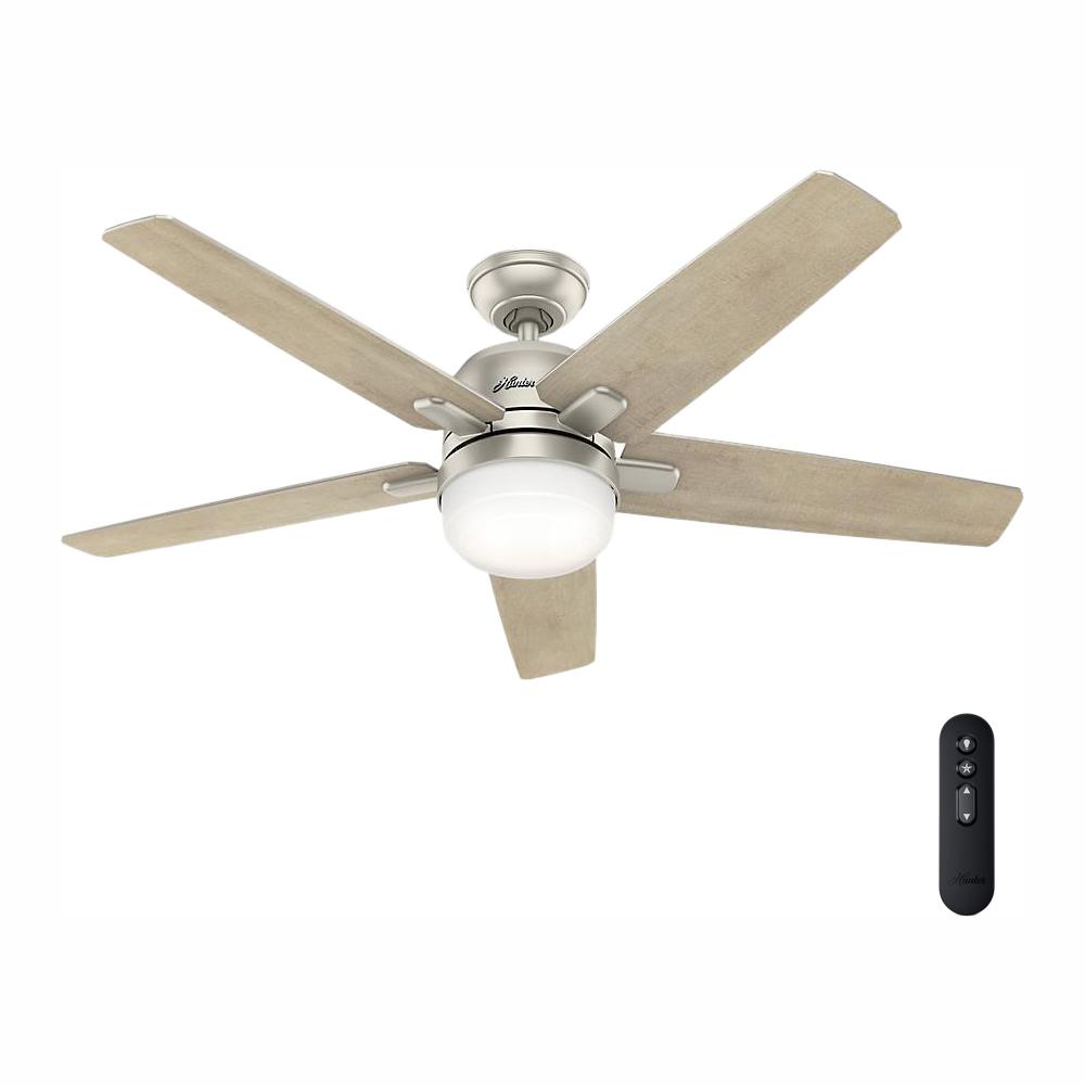 Hunter Cavera Wi Fi Enabled Apple Hot Google Home Alexa 52 In Indoor Matte Nickel Ceiling Fan With Light Kit Remote