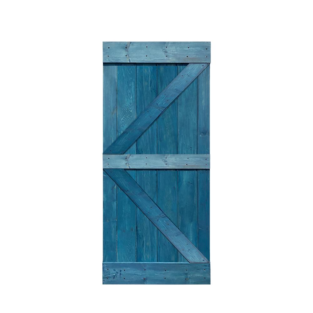 Calhome K Series 30 In X 84 In Pre Assembled Ocean Blue Stained Solid Pine Wood Interior Sliding Barn Door Slab Door Asm K30n The Home Depot