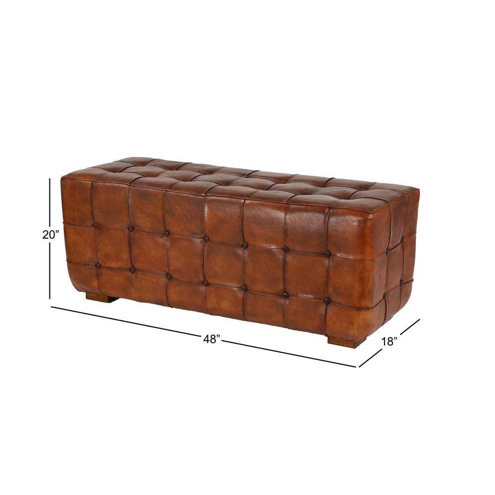 Litton Lane Large Golden Brown Top Grain Leather Tufted