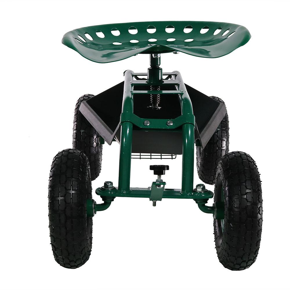 Outdoor Green Rolling Garden Cart With 360 Degree Swivel Seat