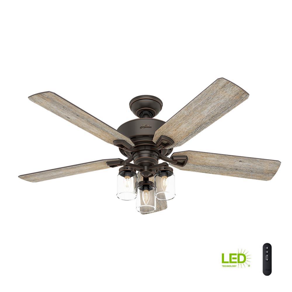 Hunter Devon Park 52 In Indoor Onyx Bengal Ceiling Fan With Light Kit And Handheld Remote Control