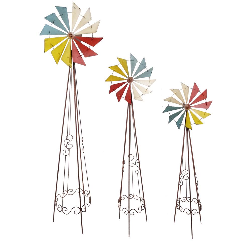 Alpine Colorful Metal Windmill Garden Stake Set of 3KIY338A The Home Depot