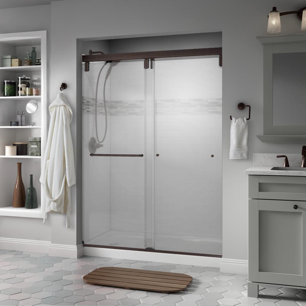 Delta Simplicity 60 in. x 71-1/2 in. Semi-Frameless Mod Sliding Shower ...