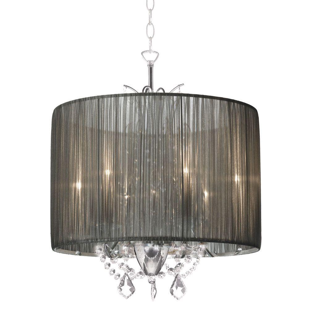 Filament Design Catherine 3 Light Incandescent Polished Chrome Chandelier with Silver Organza