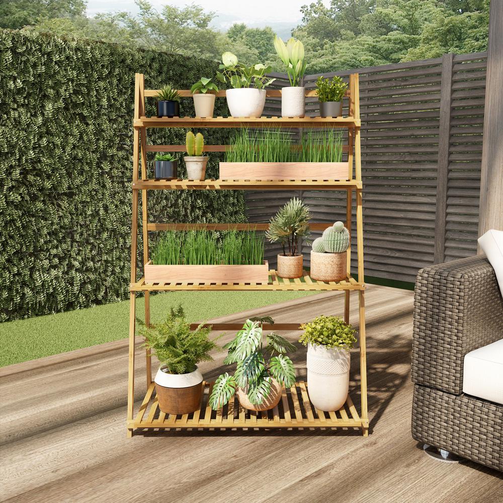 Pure Garden Bamboo 4 Tier Bamboo Shelving Unit 17 In W X 48 In H X 32 In D Hw155005 The Home Depot