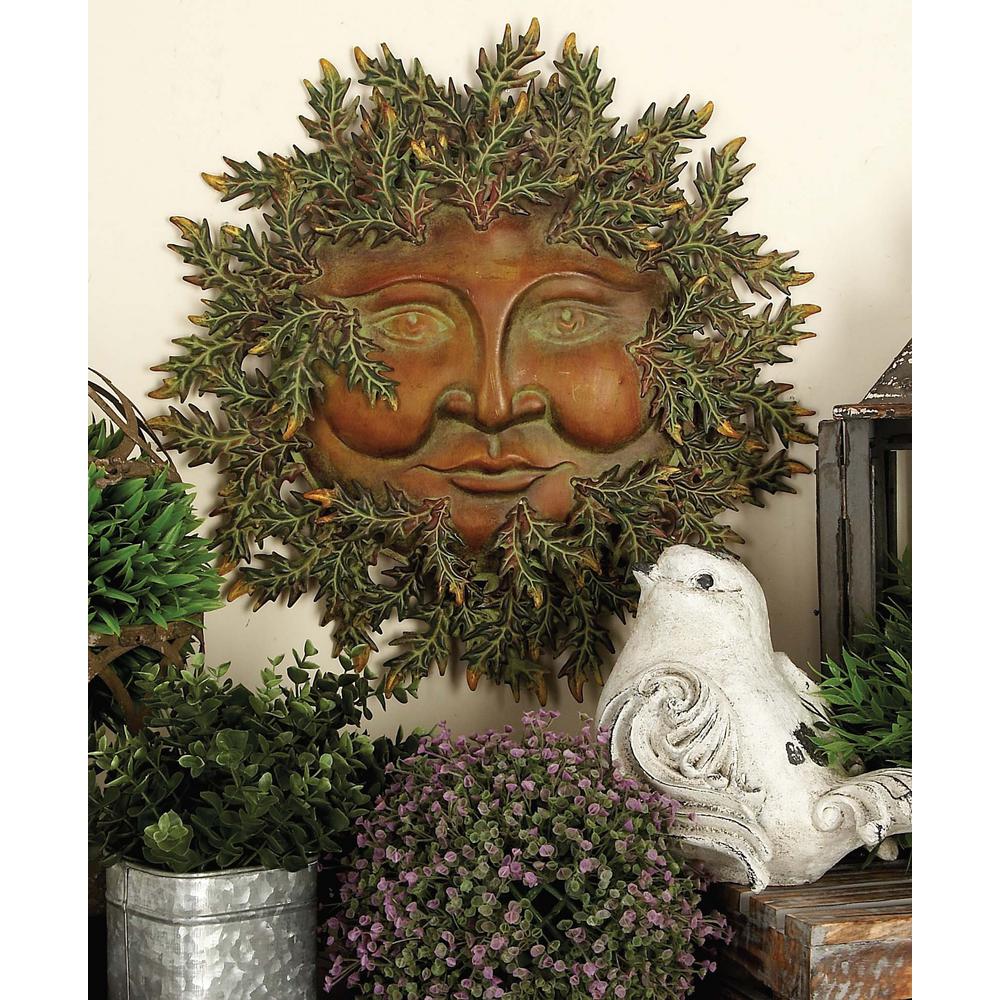 UPC 758647136056 product image for LITTON LANE 20 in. Iron Sun-Inspired Wall Plaque with Solar Ray Leaves, Brown/Ta | upcitemdb.com
