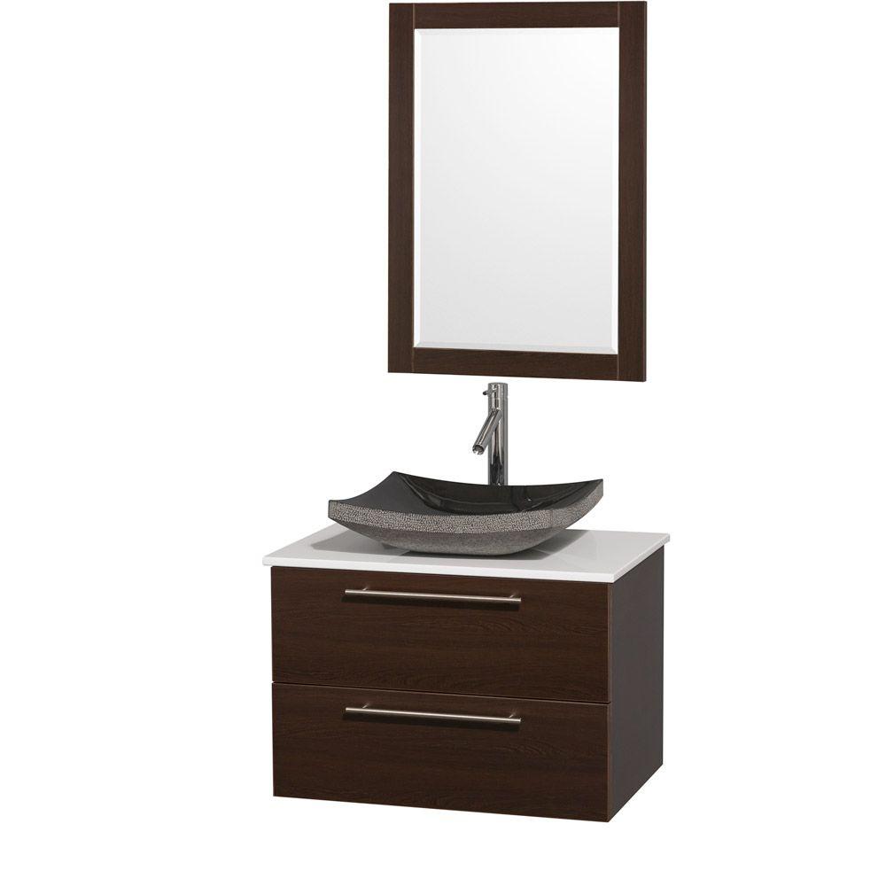 Wyndham Collection Amare 30 In Vanity In Espresso With Man Made Stone Vanity Top In White And Black Granite Sink