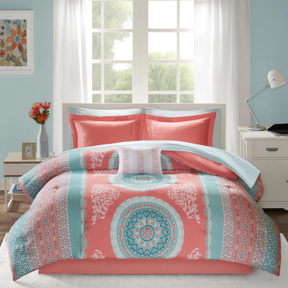Intelligent Design Eleni 7 Piece Coral Twin Xl Bed In A Bag Set