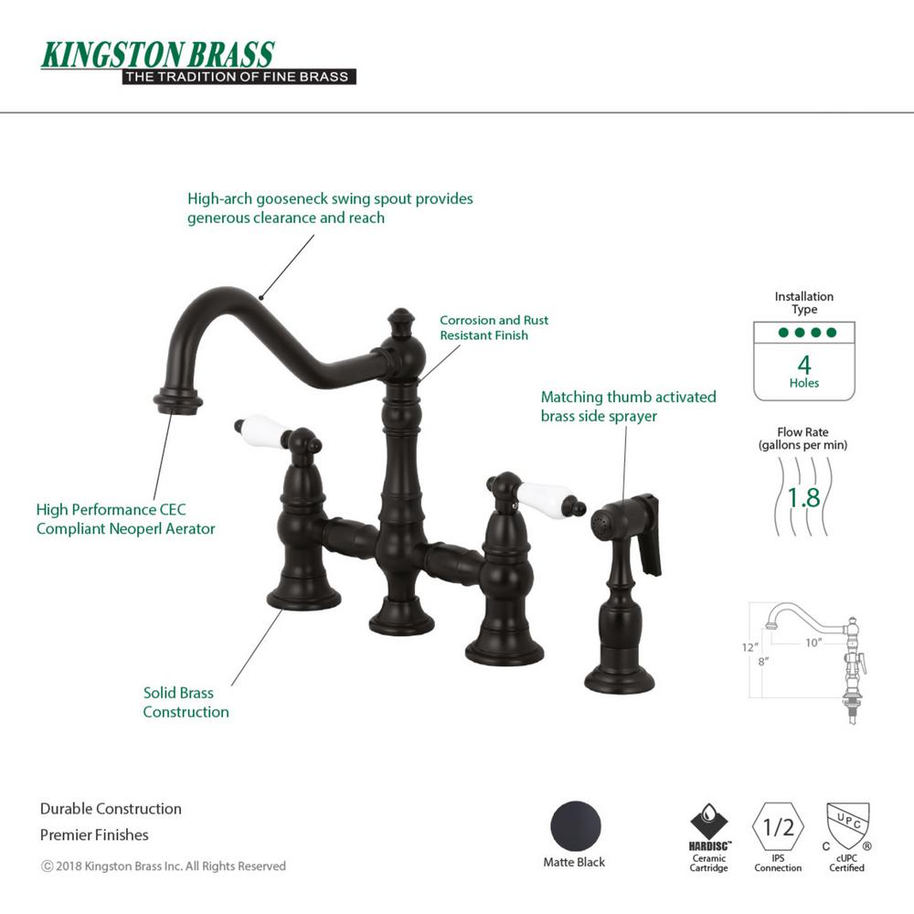 Kingston Brass Restoration 2 Handle Bridge Kitchen Faucet With