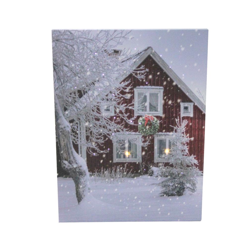 Northlight 15 75 In Led Fiber Optic Lighted Red Snowy Barn House