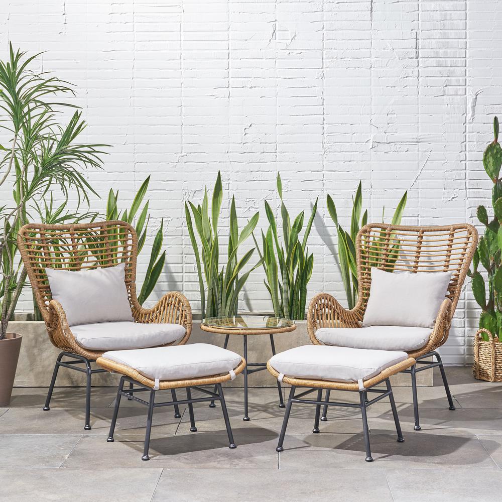 Conversation Sets Patio Lawn Garden Chairs 2 Barton 3 Piece Modern Conversation Bistro Chat Set Patio Wicker Beige Glass Top Side Table With Cushions Included