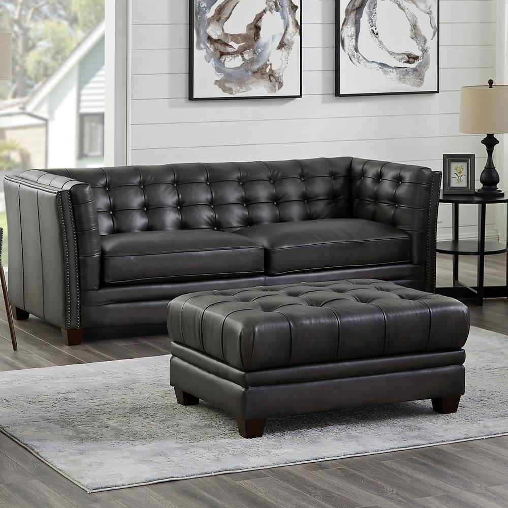 Hydeline Bangor Gray 100 Leather Storage Ottoman Bangor 00s Gry