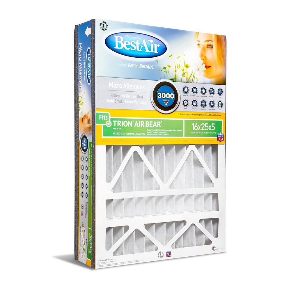 BestAir 3pk 16" x 25" x 5" Trion Air Bear Replacement Air Furnace Filter MERV 13
