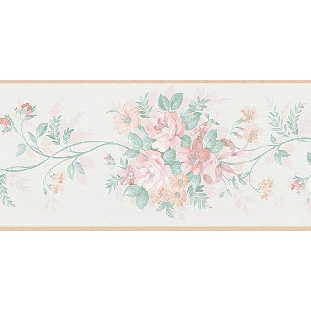 Dundee Deco Falkirk Brin Flowers On Vine Beige Pink Green Wallpaper Border Bd6322 The Home Depot - Teal Wall Border Dundee Deco Falkirk Brin Flowers On Vine Beige Pink Green Wallpaper Border Bd6322 The Home Depot - Teal Wall Border