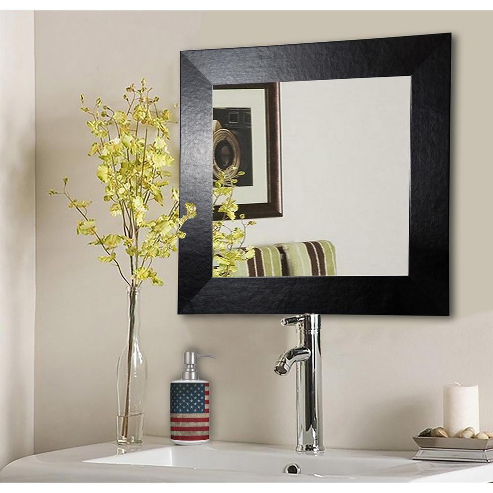 18 In X Black Wide Leather Square Vanity Wall Mirror S037s