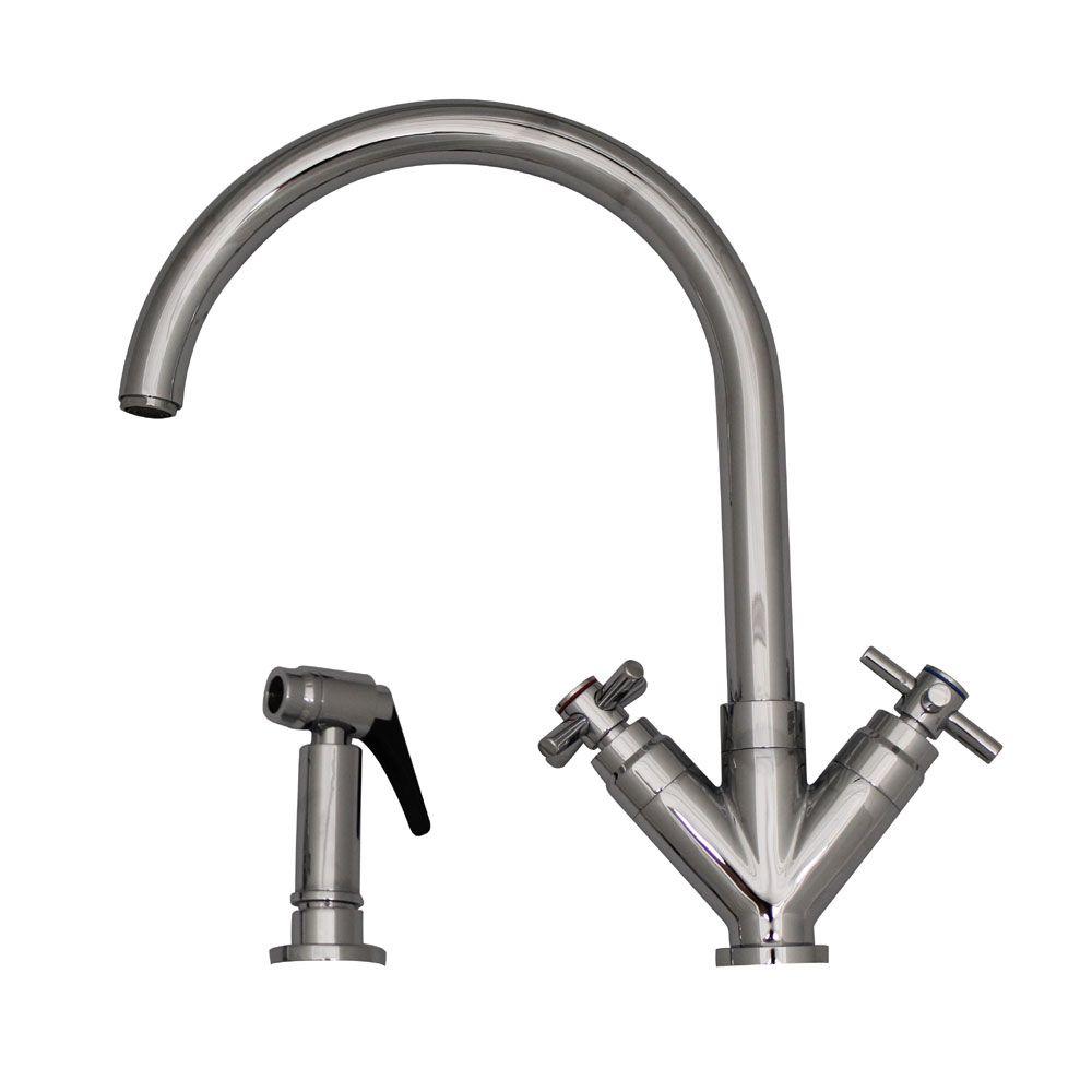 Whitehaus Collection 2 Handle Side Sprayer Kitchen Faucet In