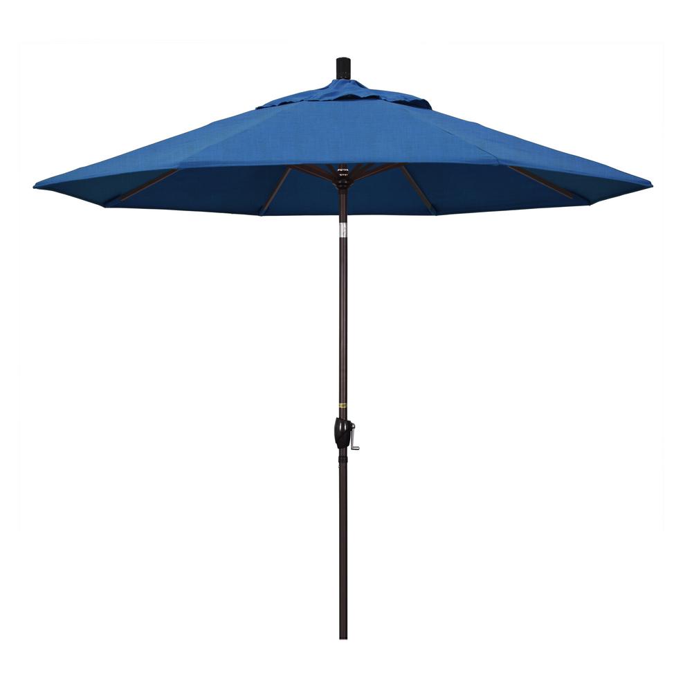 California Umbrella 9 Ft Bronze Aluminum Market Push Button Tilt Crank Lift Patio Umbrella In Regatta Sunbrella Gspt908117 5493 The Home Depot