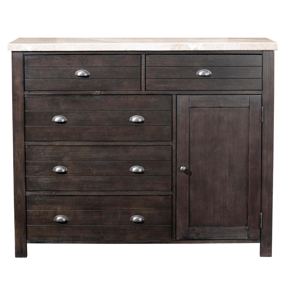 Shutter Black 5Drawer Wood Dresser with (45 in. H x 55 in. W x