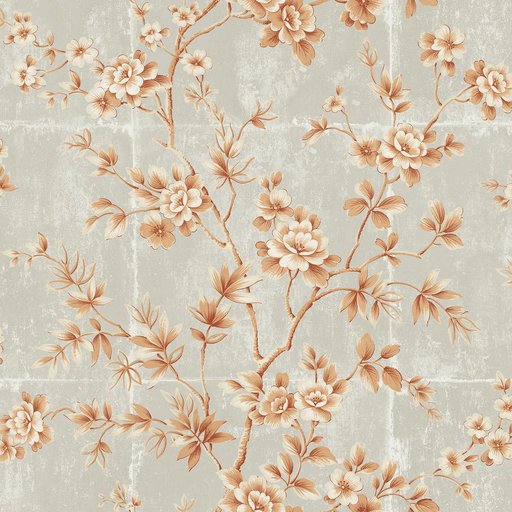 Seabrook Designs Great Wall Metallic Orange and Gray Floral Wallpaper ...