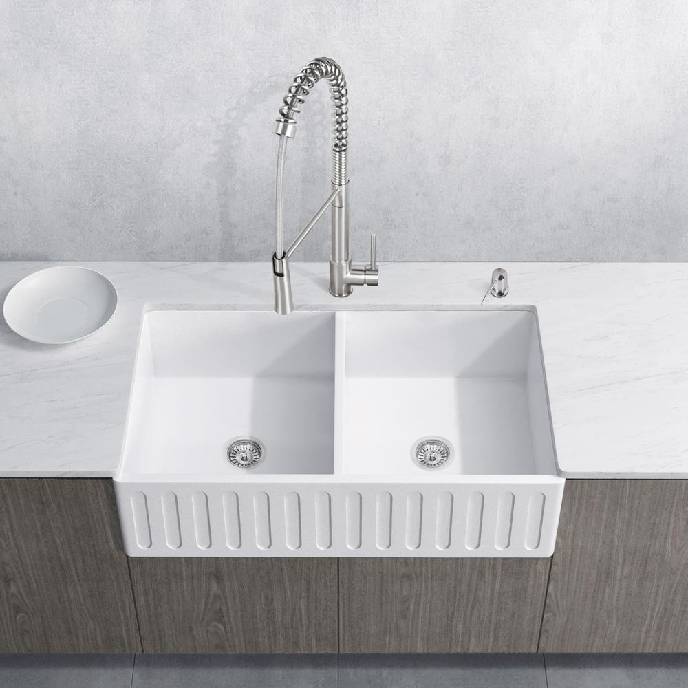 Vigo All In One Farmhouse Apron Front Matte Stone 36 In Double