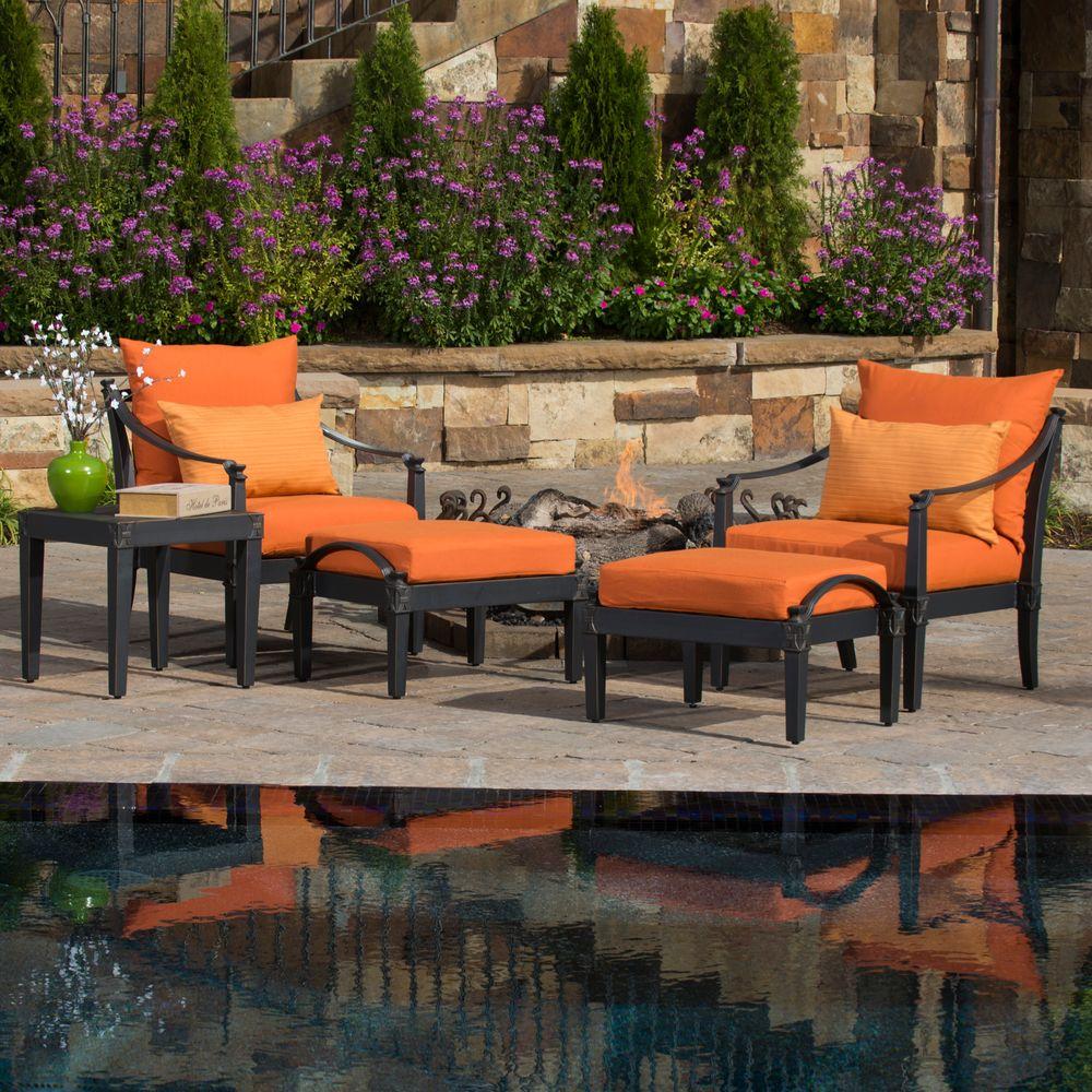 Orange Patio Conversation Sets Outdoor Lounge Furniture The Astoria 5 Piece Patio Chat Set With Tikka Orange Cushions