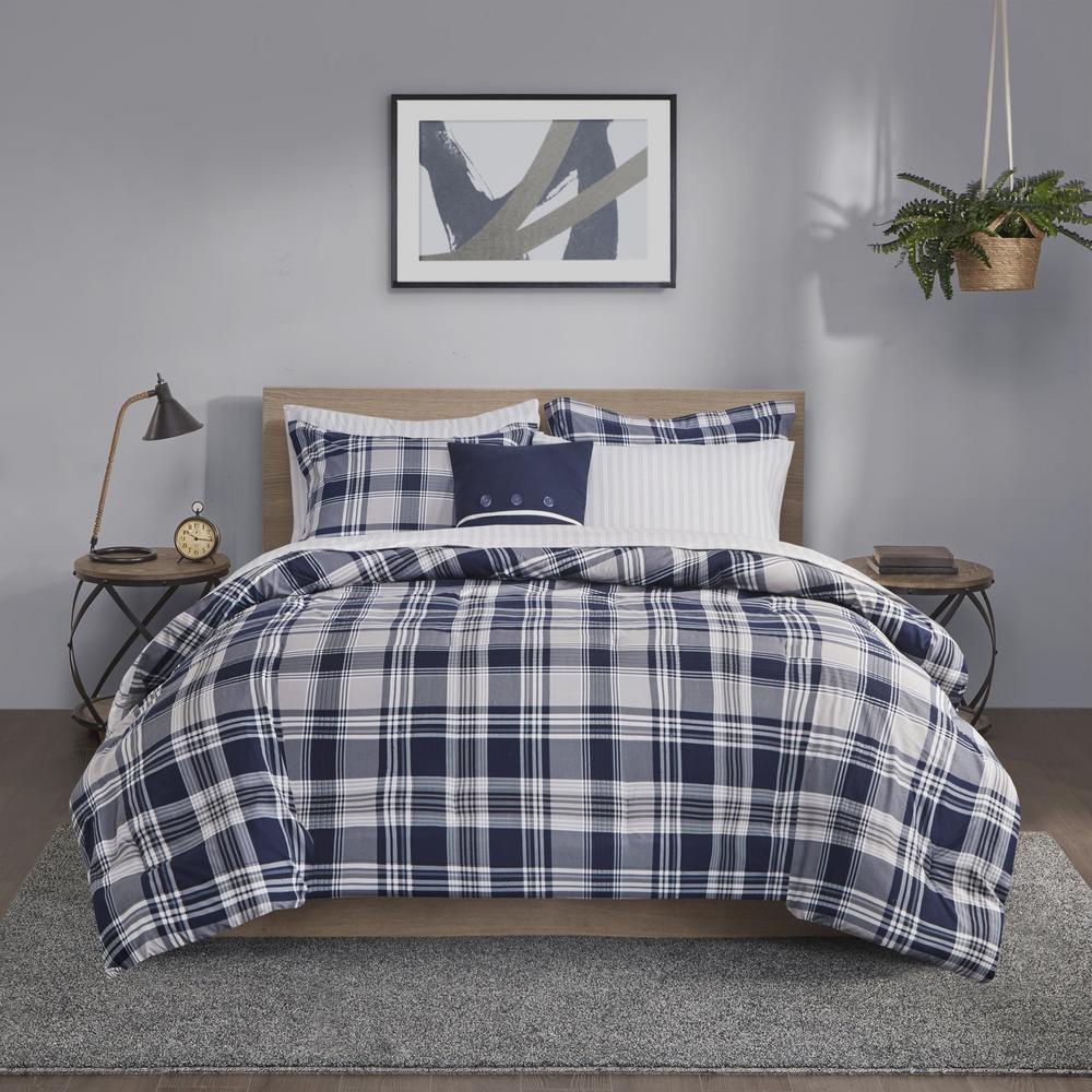 Madison Park Paton 8 Piece Navy Queen Reversible Complete Bedding Set Mpe10 875 The Home Depot