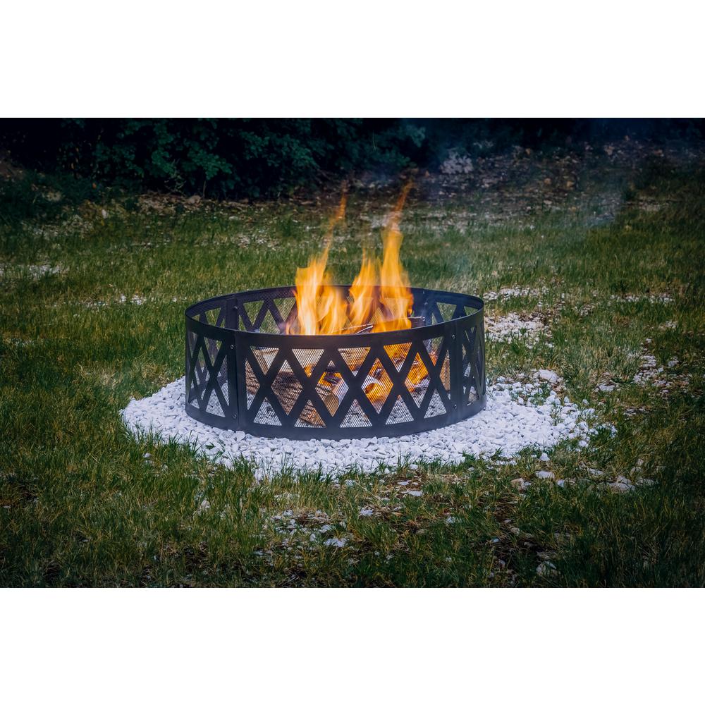 Pleasant Hearth 36 In X 12 In Round Steel Wood Burning Lattice Fire Ring In Black Ofw884fr The Home Depot