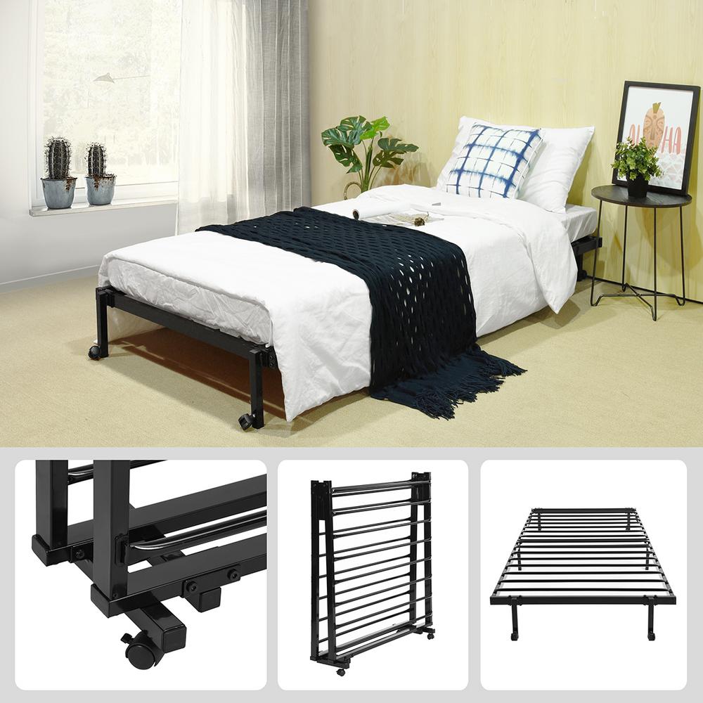 FurnitureR Single Metal Black Bed Frame Platform Foundation with