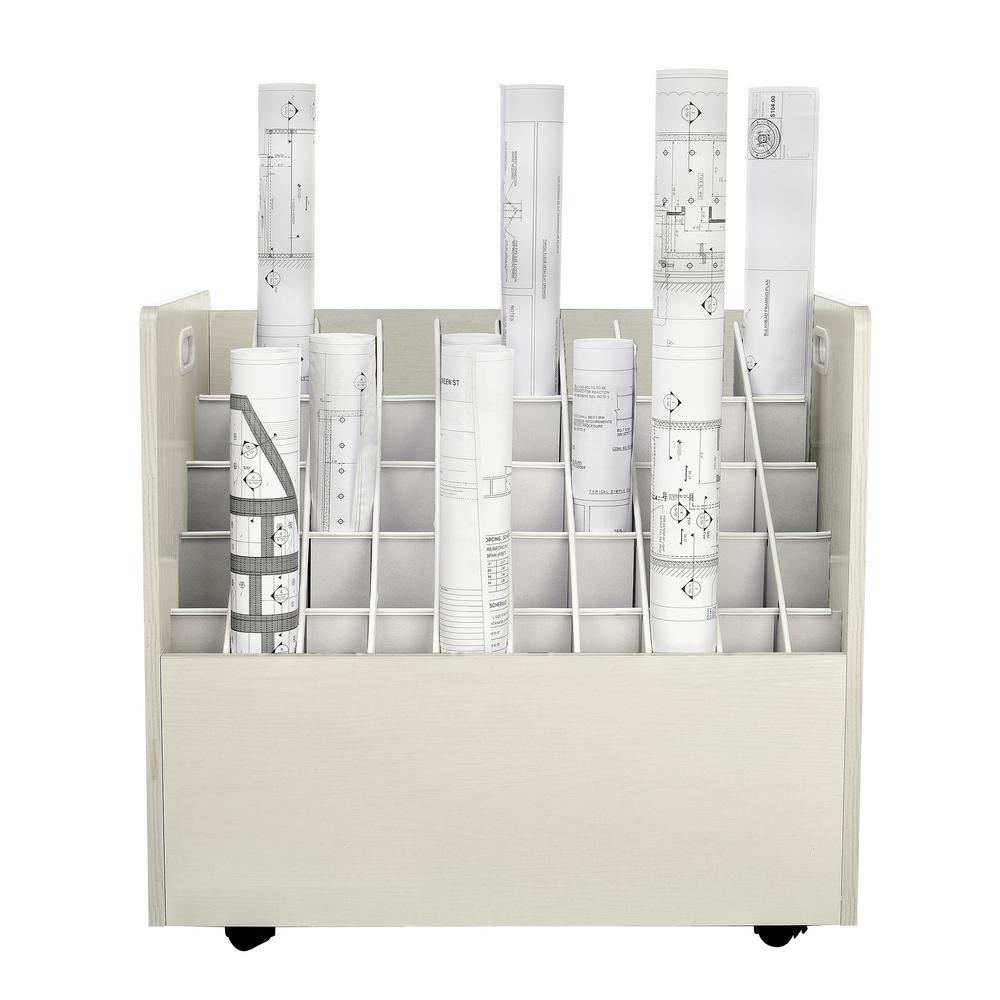 Adiroffice 50 Compartment White Mobile Wood Roll File Storage