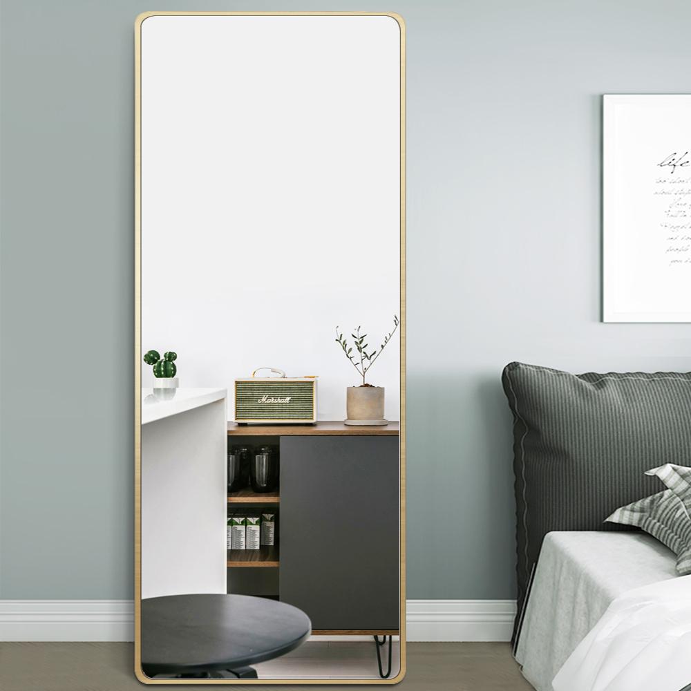 HD 65 in. x 22 in. Modern Style Rectangle Mirror Framed Gold Curved Edge Standing Mirror Full Length US-LJ163PS005-GL