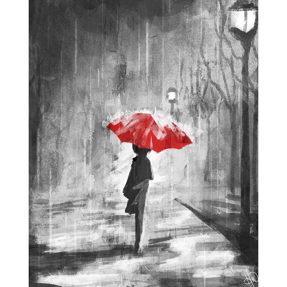 Creative Gallery 20 in. x 24 in. "A Rainy Walk Red Umbrella" Acrylic
