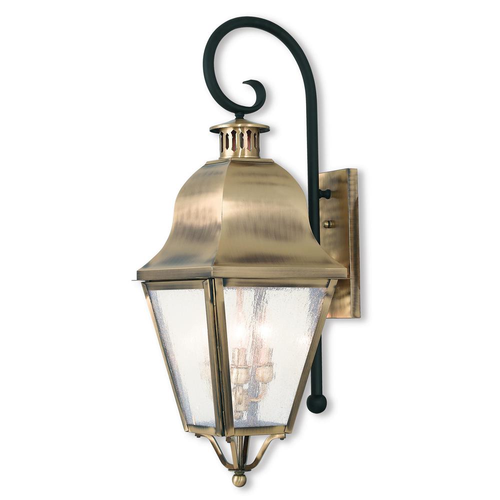 Livex Lighting Amwell 3Light Antique Brass Outdoor Wall Mount Lantern255501  The Home Depot