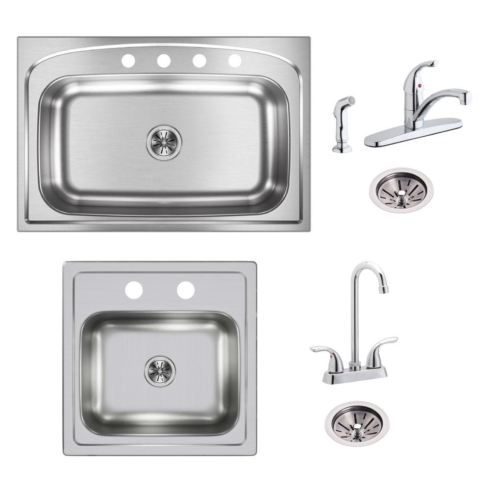 Elkay Pergola All In One Drop In Stainless Steel 33 In 4 Hole Single Bowl Kitchen Sink With Bar Sink Faucets And Drains