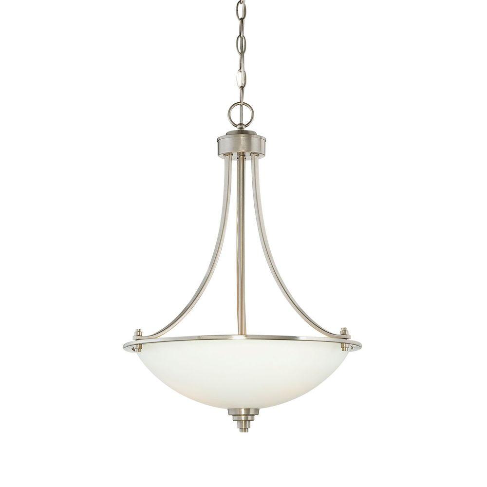 Millennium Lighting 3 Light Satin Nickel Pendant With Etched White Glass 7273 Sn The Home Depot 8960