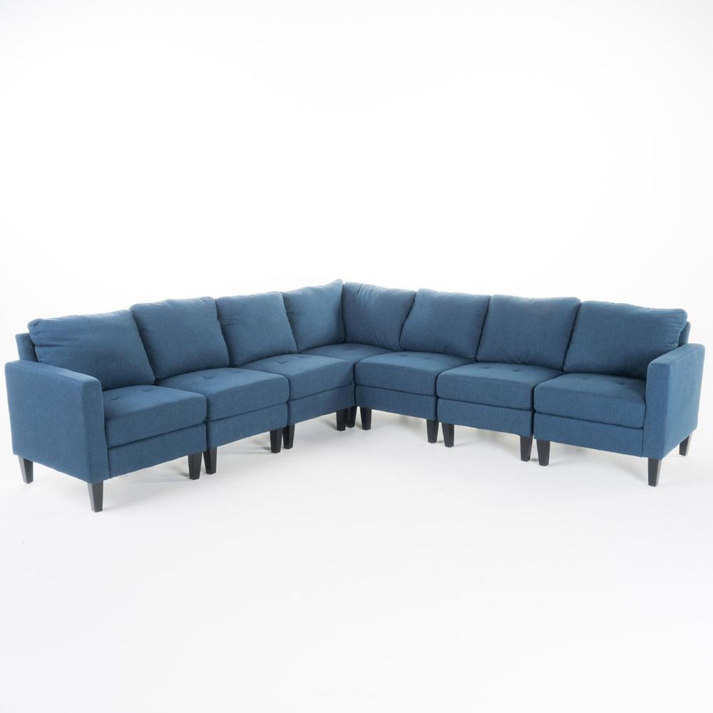 Sectionals Living Room Furniture The Home Depot 7 Piece Dark Blue Fabric Sectional