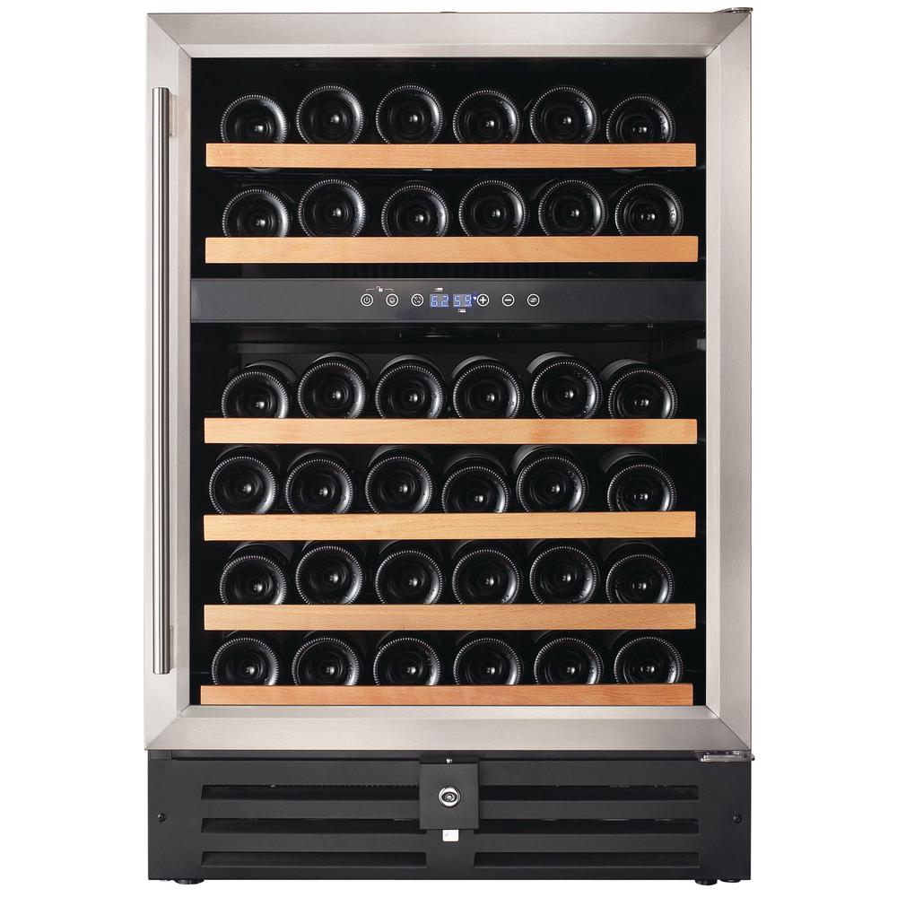 46-Bottle Dual Zone Built in Wine Cooler in Stainless Steel