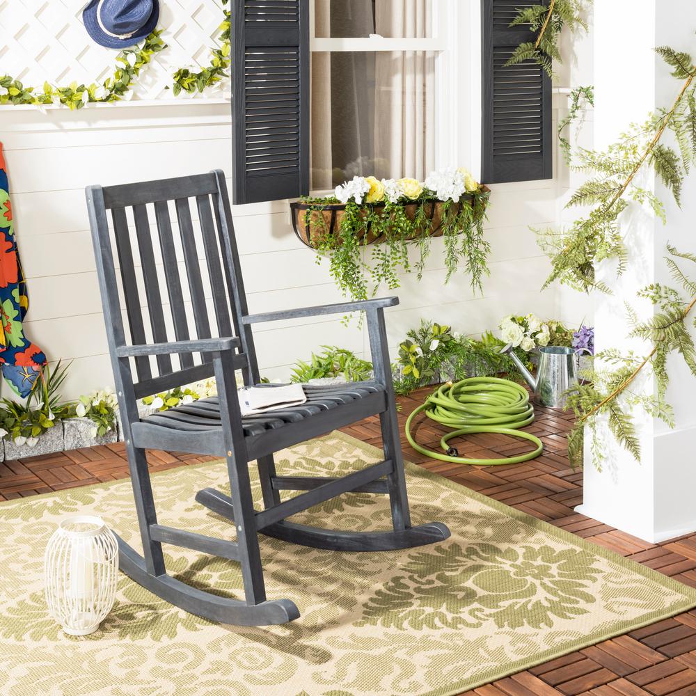Safavieh Barstow Dark Slate Gray Wood Outdoor Rocking Chair Pat6707k Barstow Dark Slate Gray Wood Outdoor Rocking Chair