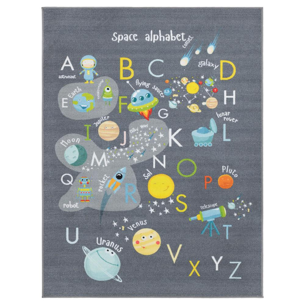 Ottomanson Sweethome Kids Collection Grey Space And Alphabet Design 3 Ft 3 In X 5 Ft Kids Area Rug