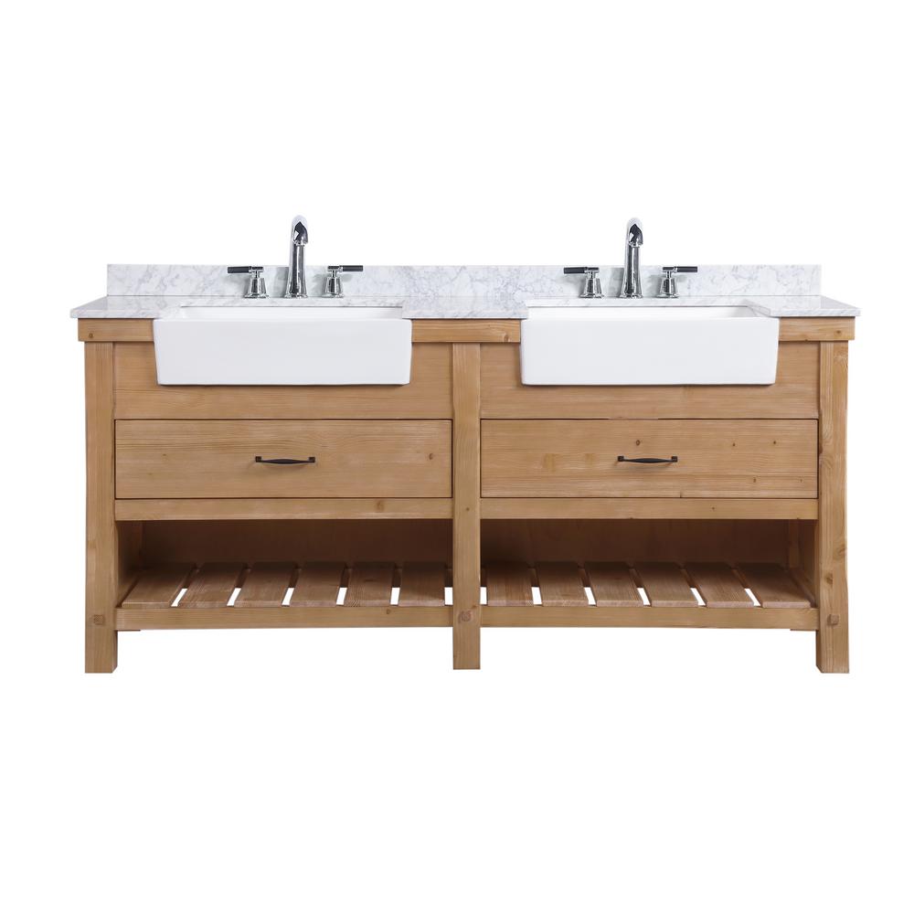 Ari Kitchen And Bath Marina 72 In Double Bath Vanity In Driftwood With Marble Vanity Top In Carrara White With White Farmhouse Basins Akb Marina 72dw The Home Depot