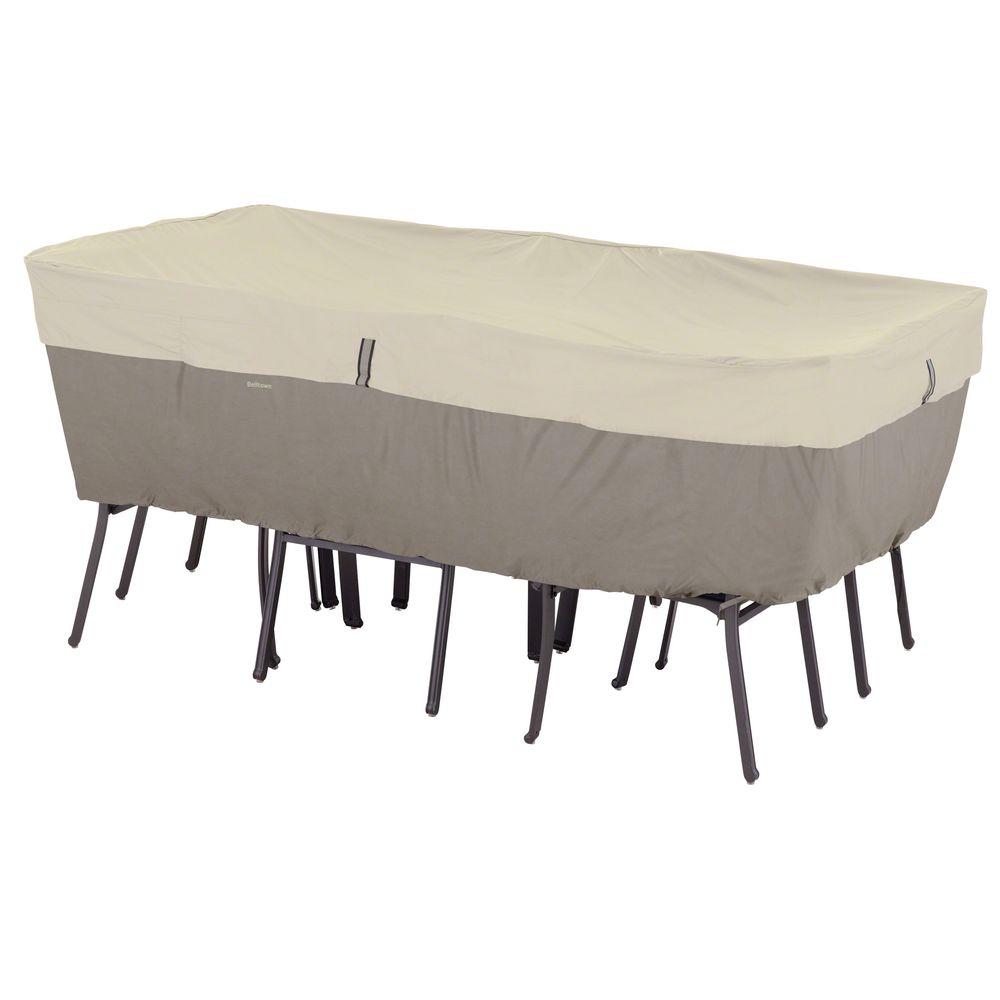 Classic Accessories Belltown Large Sidewalk Grey Rectangle Oval Table And Patio Chair Set Cover