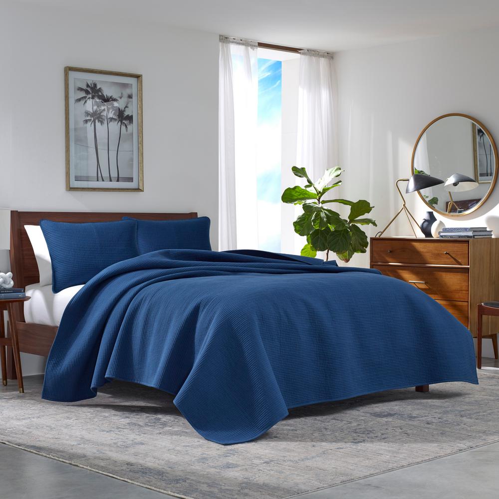 Nautica Haverhill Solid 3Piece Navy Blue Cotton King Quilt Set