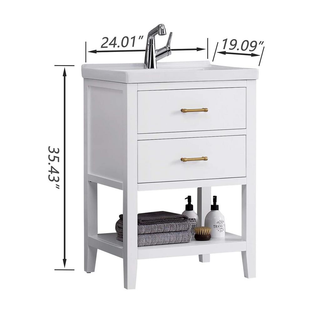 Casainc White 24 In Bathroom Vanity And Sink Combo With Storage Only Vanity And Sink Vanity Top In White With White Basin Cr D0102hhlscy The Home Depot