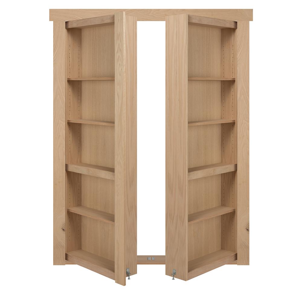 The Murphy Door 48 In X 80 In Flush Mount Assembled Oak Unfinished Out Swing Solid Core Interior French Bookcase Door