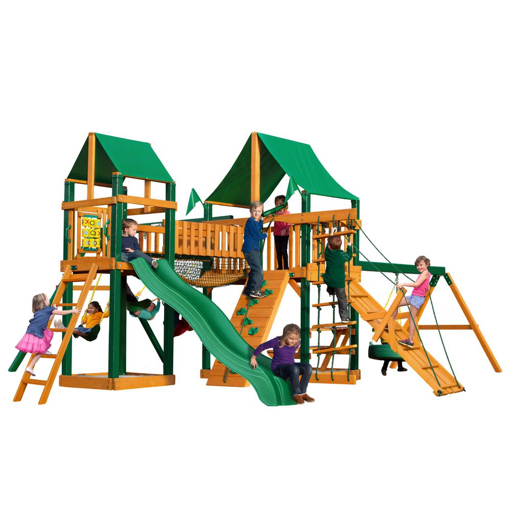 Gorilla Playsets Pioneer Peak Cedar Swing Set with Green Vinyl Canopy